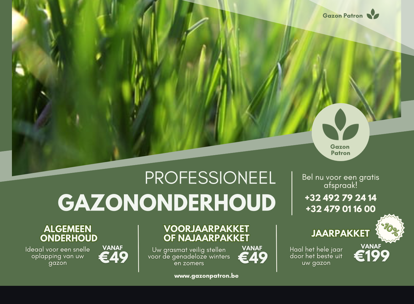 Gazon Patron flyer met pakketten en richtprijzen